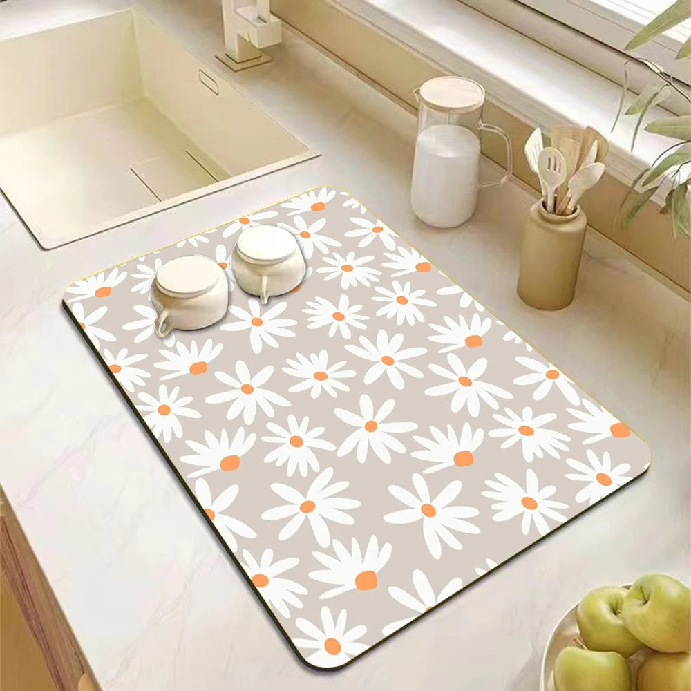 Absorbent Diatomite Dish Drying Mat - Anti-Slip Kitchen Drain Pad