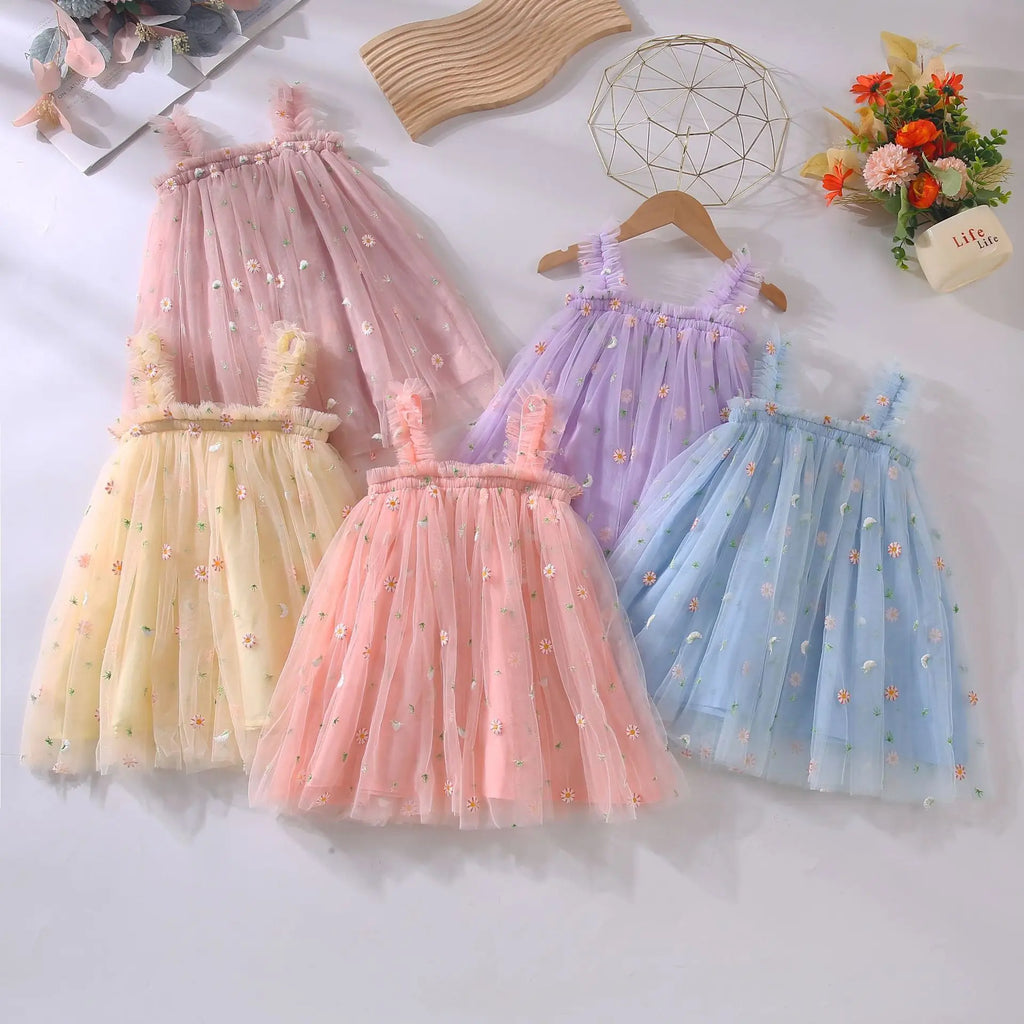 Girls' Summer Dress New Style Children's Baby Girl Fashionable Summer Thin Strap Princess Mesh Dress