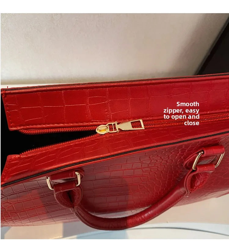 Spring 2025 Large Capacity Fashionable Handbag Casual Commuting Trendy Crocodile Pattern Tote Bag Street Style PU Material