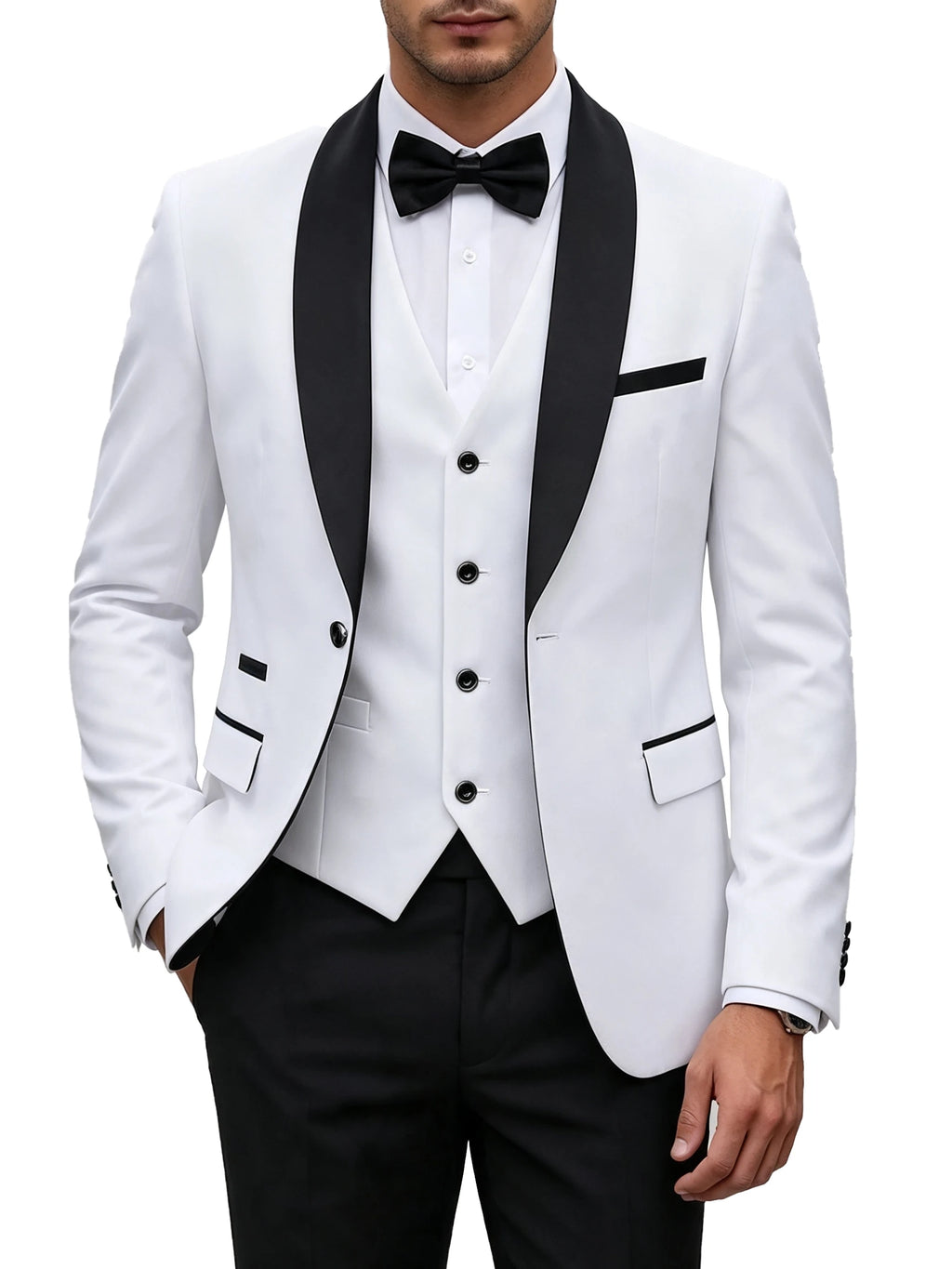 EUR Size Men's 3-Piece Slim Fit Suit Solid Blazer Tuxedo Vest & Trousers Set - Perfect for Business Wedding Groom & Formal Party