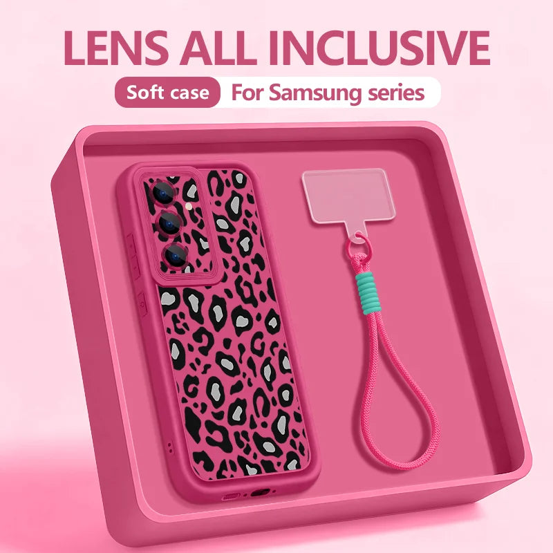 Leopard Print Wrist Lanyard Phone Case For Samsung Galaxy S26 S24 S25 Ultra S23 S25 FE A57 A17 A56 A16 A37 A55 A15 A25 TPU Cover