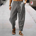 Men's Cotton Linen Straight Leg Pants Lightweight Breathable Casual Solid Color Simple Style Long Pants Elastic Waist Trousers