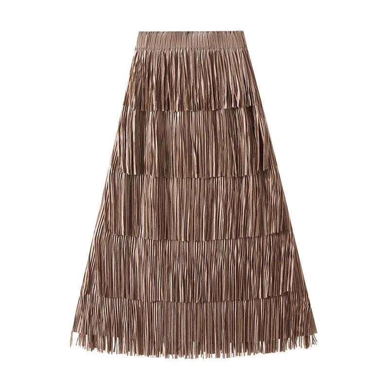 Luxury Multi Solid Colors Pleated Skirt for Women's Large Hem Folds A-line Skirts Female 2025 Loose Fashion Skirts Casual 0666