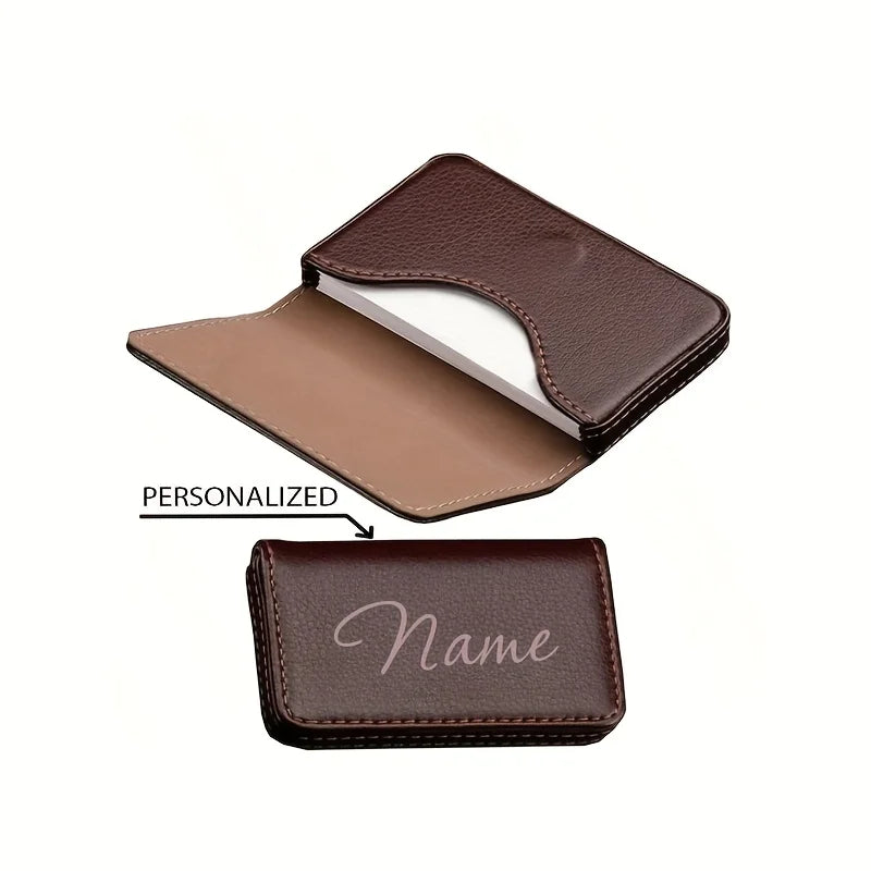 Personalized Name PU Leather Business Card Holder with Magnetic Closure Men's Custom PU Leather Wallet for Father's Day Gift