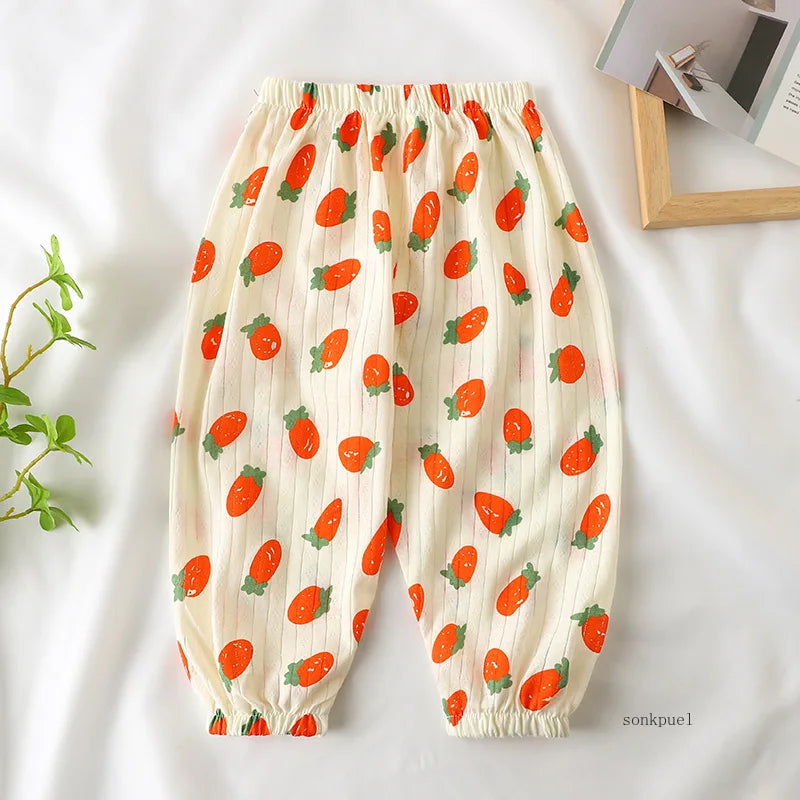 2025 New Summer Children's Cotton Mosquito Pants Boys and Girls Baby Thin Loose Casual Bloomers