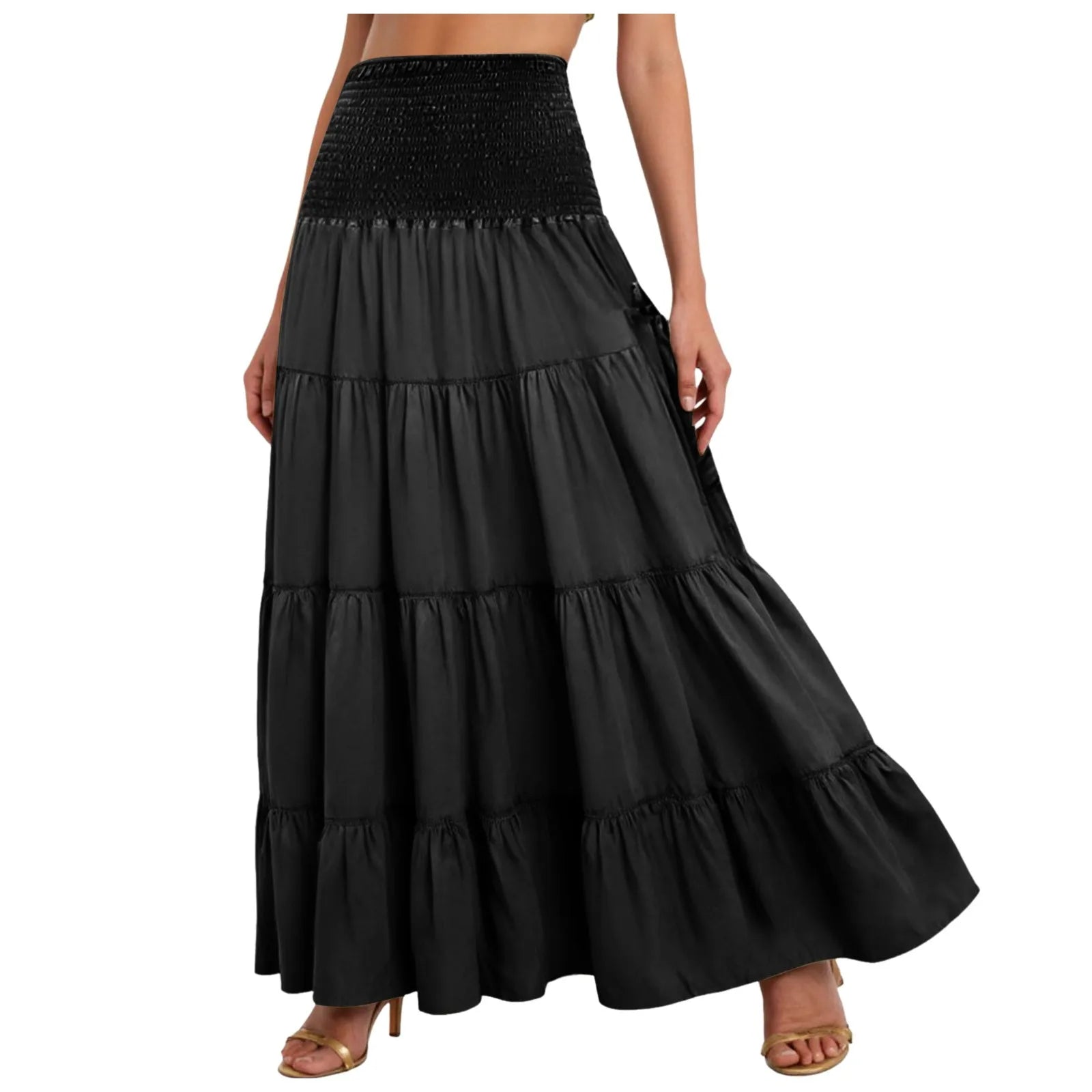 Boho Tiered A-Line Skirt Women Forest Fairy Pockets Patchwork Long Dress Elastic Waist Vintage Hippie Gypsy Maxi Skirt 스커트