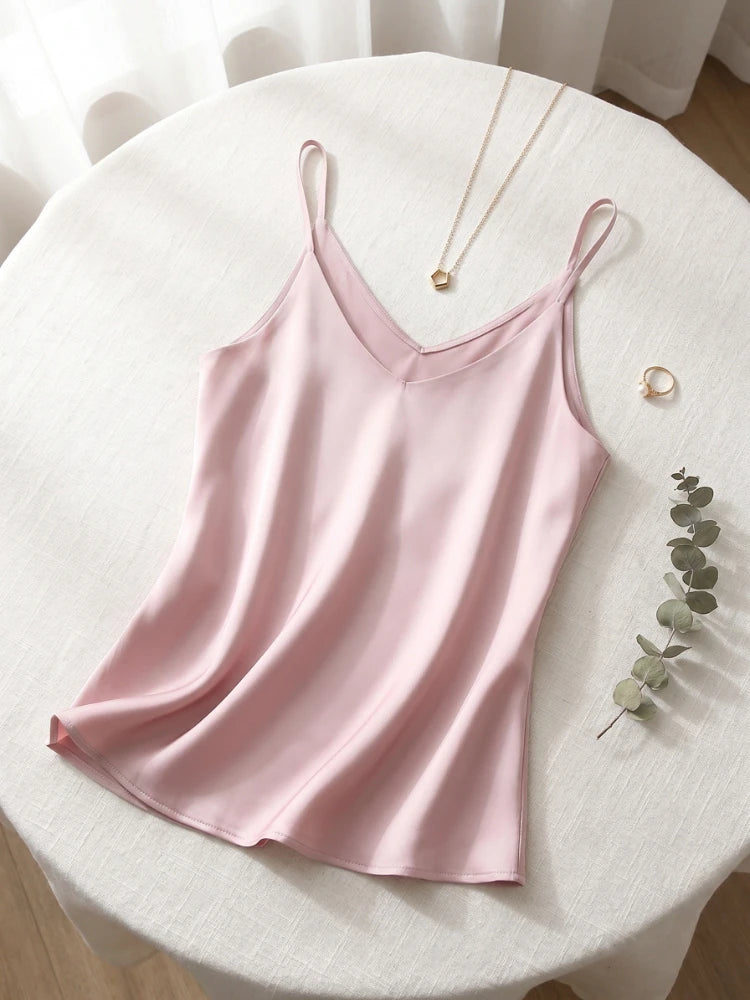 AOSSVIAO 2026 Summer Spaghetti Strap Women Tank Top Halter V Neck Basic White Cami Sleeveless Satin Silk Tops Women'S  Camisole