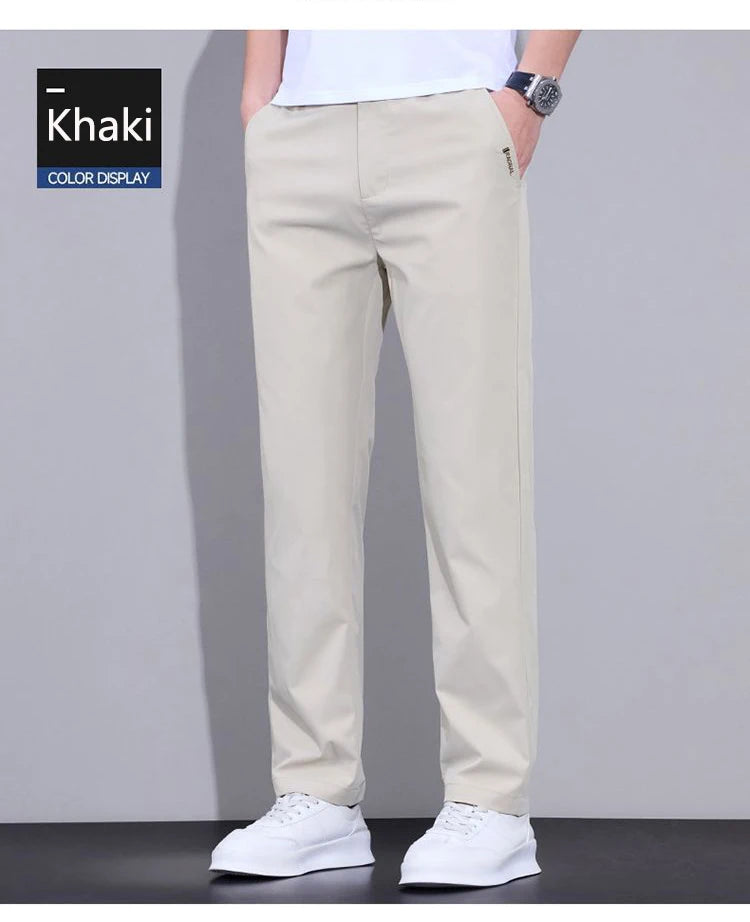 Spring Summer Thin Mens Pants Straight Business Casual Pants Ice Silk Quick Dry Breathable Korean Trousers Fashion Men Clothing