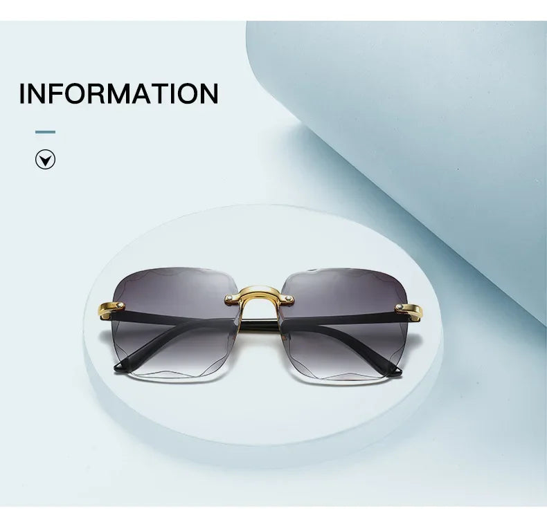 Square Rimless Sunglasses Women Luxury Brand Designer Summer Glasses Fashion Sun glasses For Men UV400 Shades Oculos
