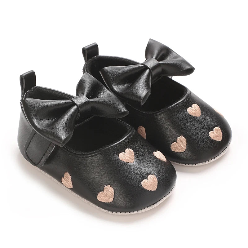 Baby Girl Classic Dress Shoes 0-18M Cute Bow Knot Heart First Walkers Soft Sole Comfortable Newborn Infant