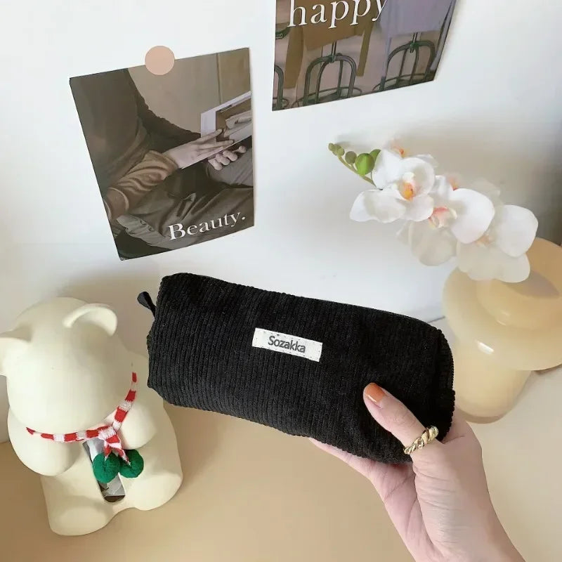 Soft Large Cosmetic Bags Women'S Neceser Makeup Toiletry Bag Fashion Travel Make Up Bag Corduroy Brush Pencil Organizer Case