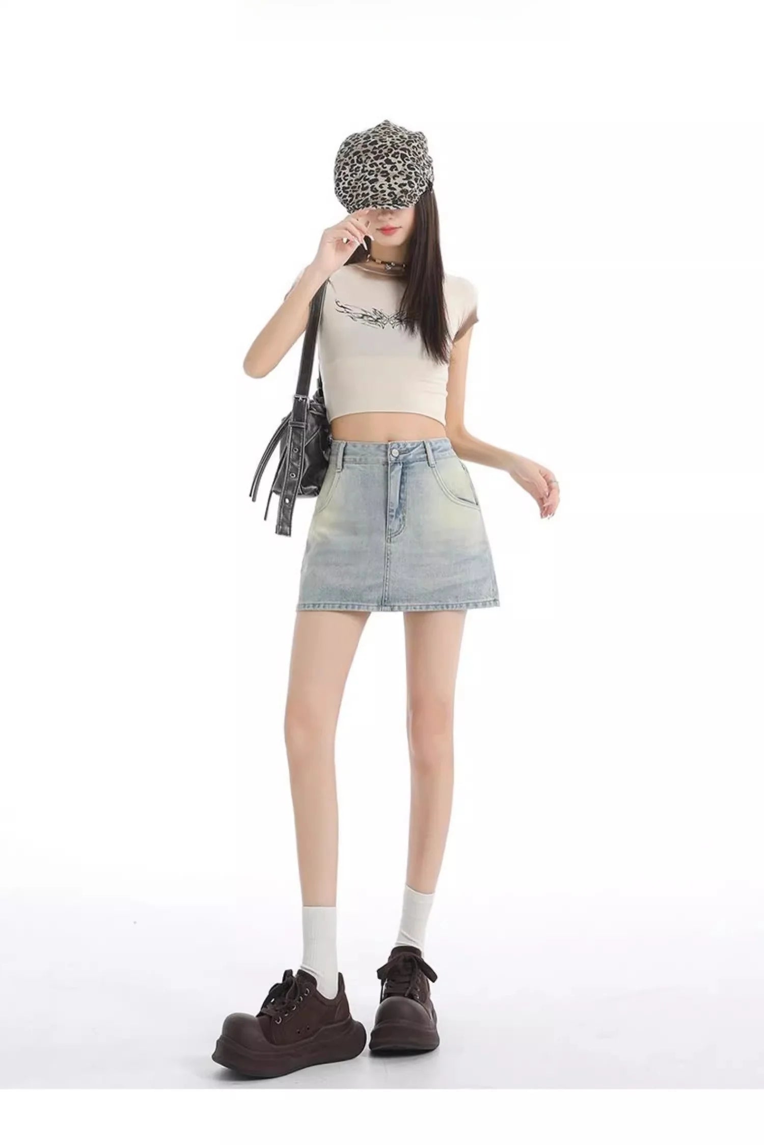Retro American Washed Slim Fit Denim  Skirt Women Summer Hot Girl High Waist Bodycon Anti Exposure a Line Half Body Skirt