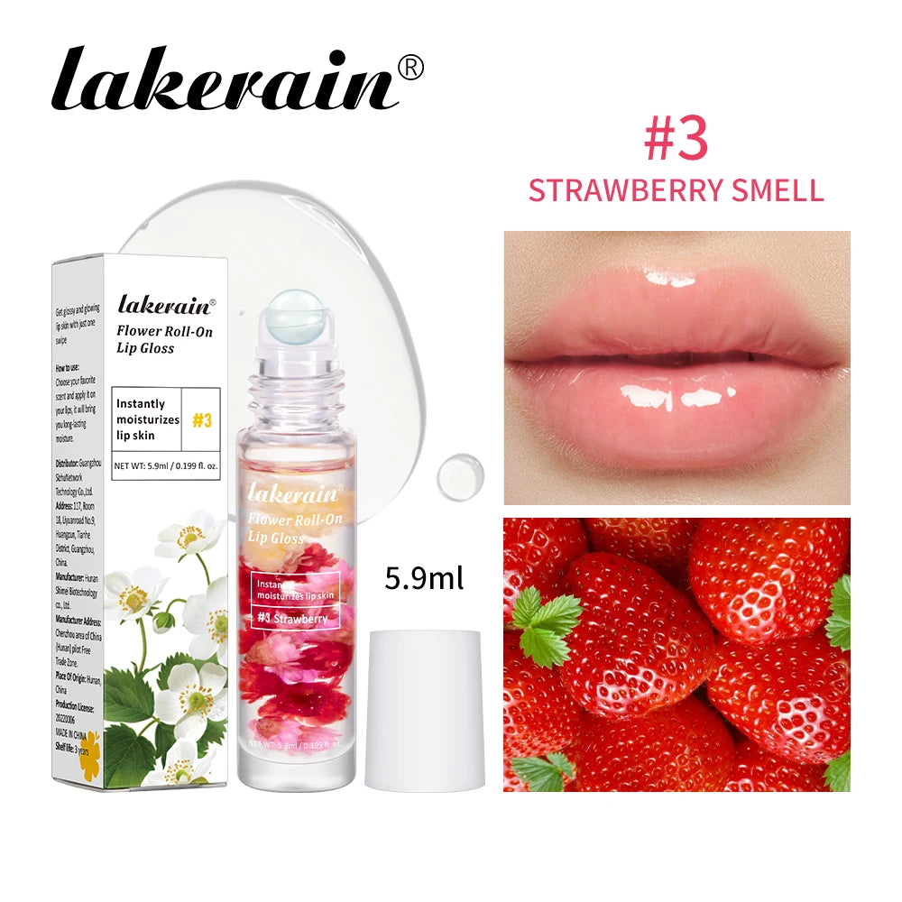 Lakerain Flower Roll-On Lip Gloss - Moisturizing Fruit Flavor 5.9ml