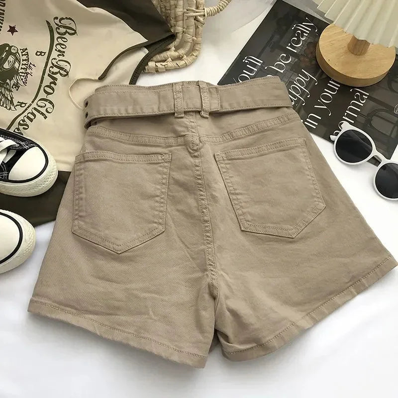 2026 Summer Safari Style Women Denim Pantskirt High-waist Short Slim A-line Jean Skirts Lady Anti-expose Lining Wide-leg Shorts