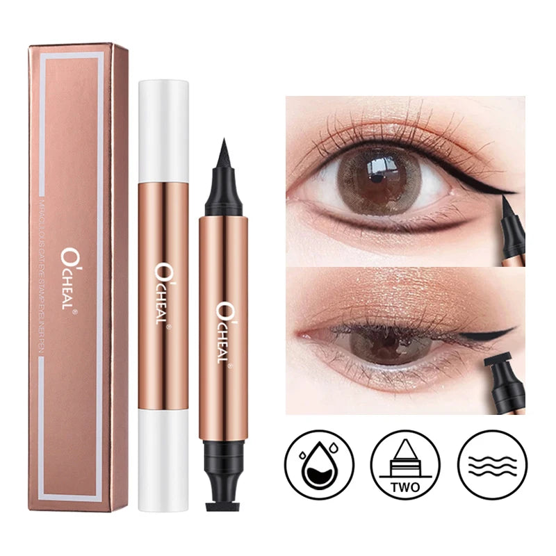 O'Cheal Eyeliner Stamp Black Liquid Eyeliner Pen Waterproof Fast Dry Dual Head Eye Liner Pencil Make-Up For Women'S Cosmetics Tool