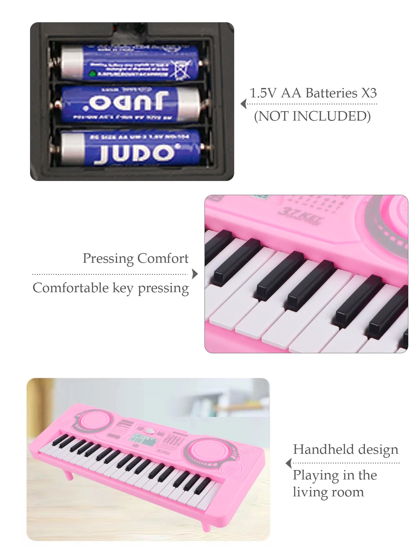 Electronic 37 Keys Piano Toys for Kids, Portable Keyboard Musical Instrument Kid Education Toy Gifts Not Include Battery