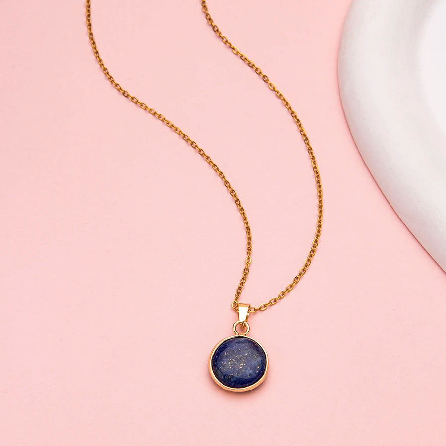 Premium Unisex Stainless Steel Adjustable Agate Pendant Necklace With Natural Crystal Gemstone