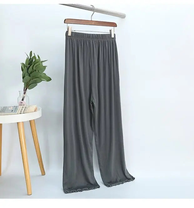 Modal Wide Leg Casual Pants - High Waist Lounge Trousers
