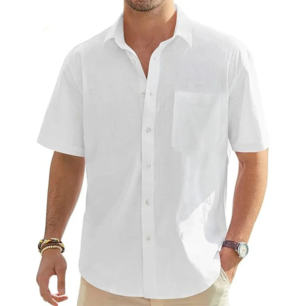 King Billion Men's Cotton Linen Casual Short Sleeve Shirt with Pocket