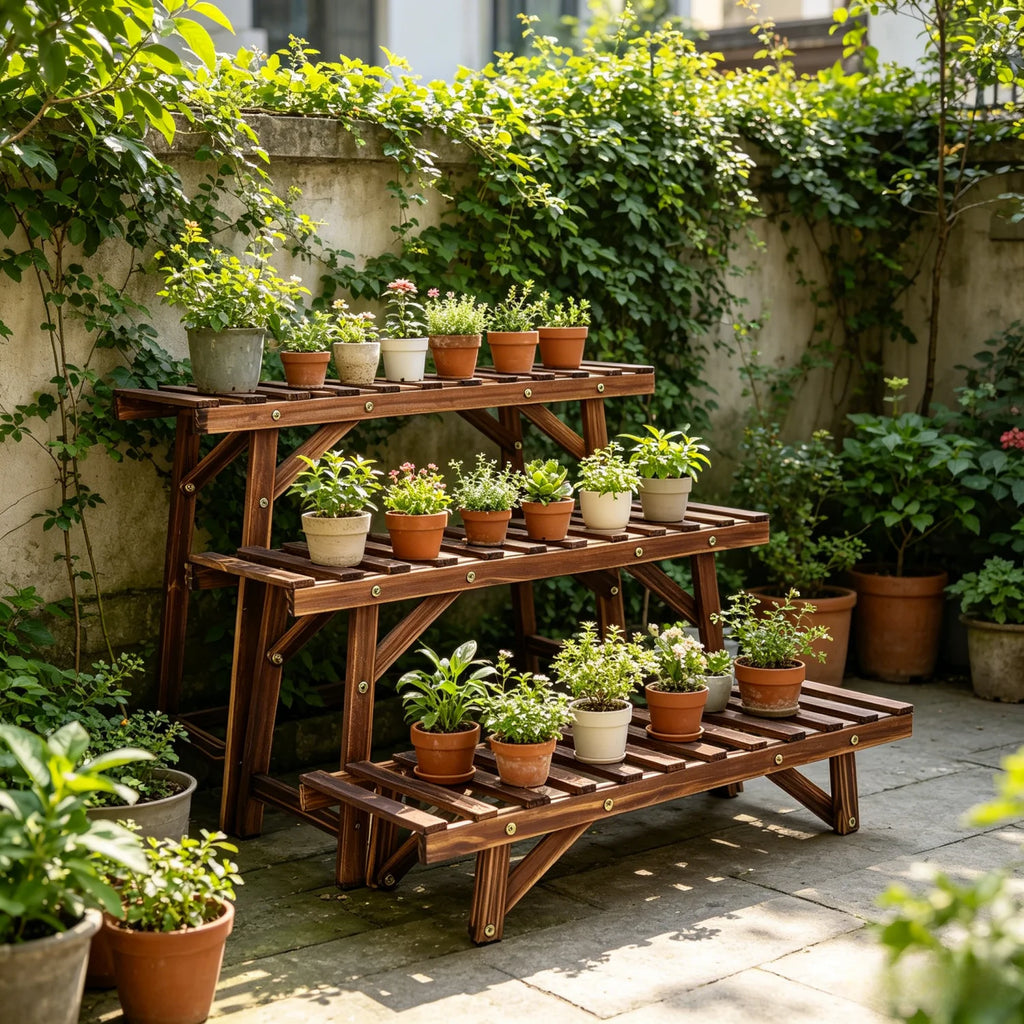 3 Tier Ladder Shelf Wood Plant Stand for Garden Balcony Living Room Plant Display Rack Flower Pot Holder Planter Organizer