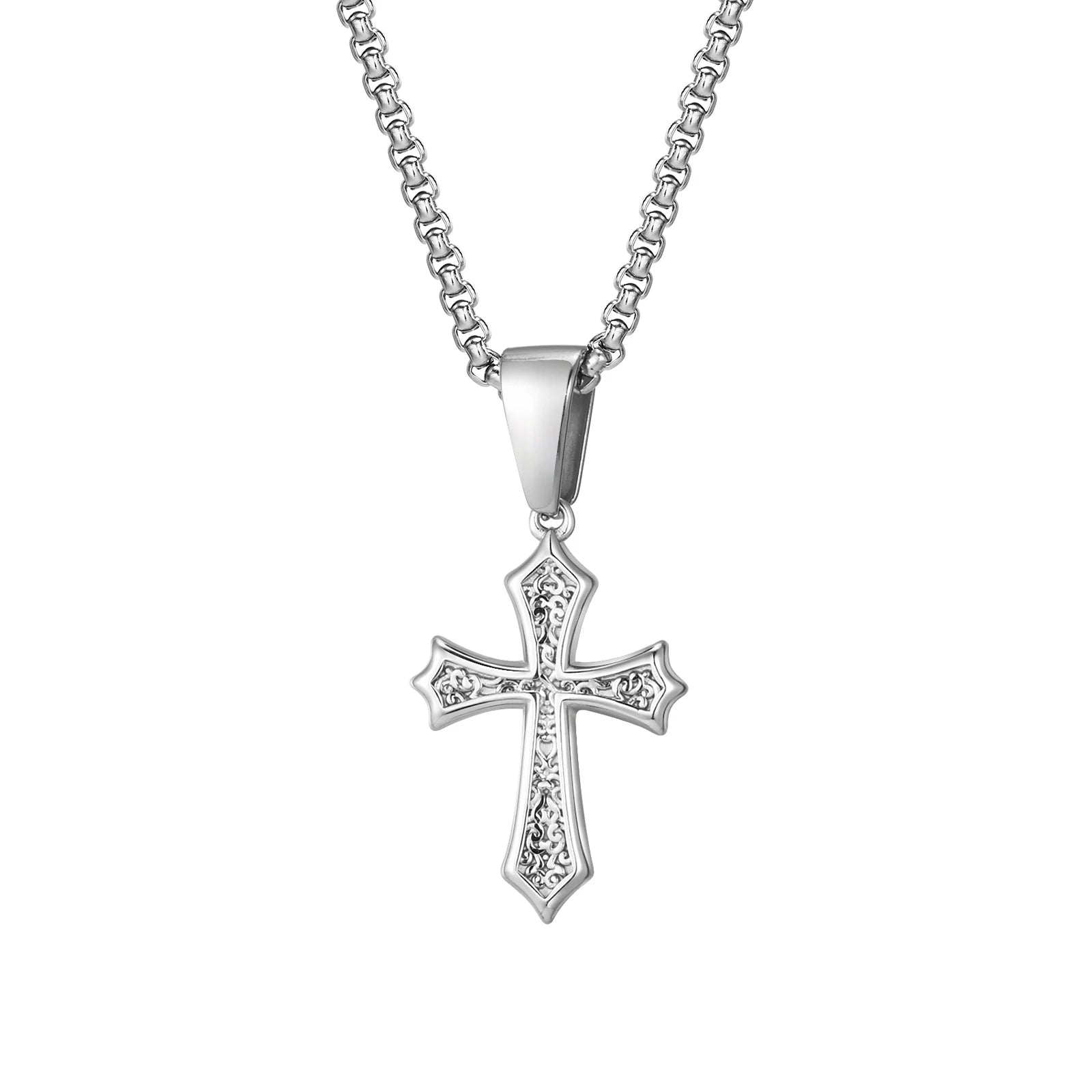 Vnox Small Stainless Steel Cross Necklaces, Retro Personality Pendant Accessories, Religion Faith Jewelry
