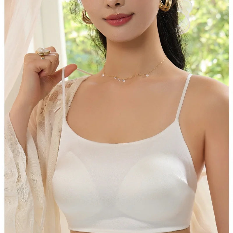 Birdtree 19MM 93% Silk 7% Spandex Solid Bra,Women Satin 3/4 Cup U-shaped Back Soft Breathable Sling Underwear A59124JF