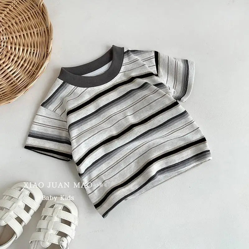 Kids Outdoor Sports Set Boys Girls Summer Short Sleeve T-Shirt Shorts Two-Piece Set Kids' Casual Striped T-Shirt 1-6 Year Set