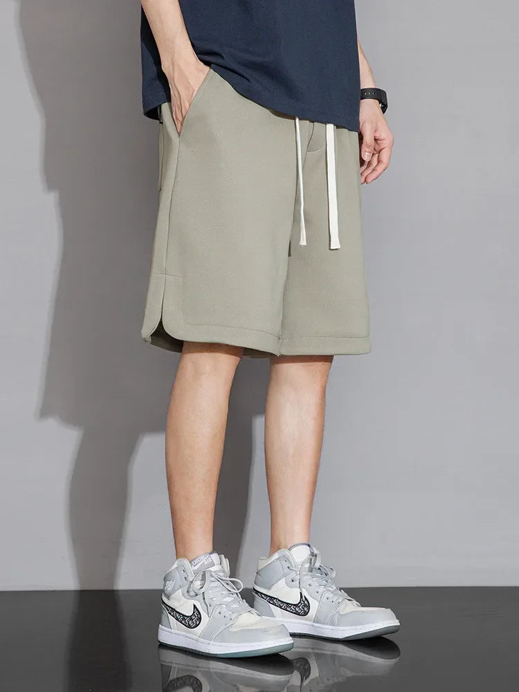 Casual Shorts Summer Men's Sweat Shorts Knee-Length Straight Loose Short Pants Streetwear Drawstring Solid Shorts