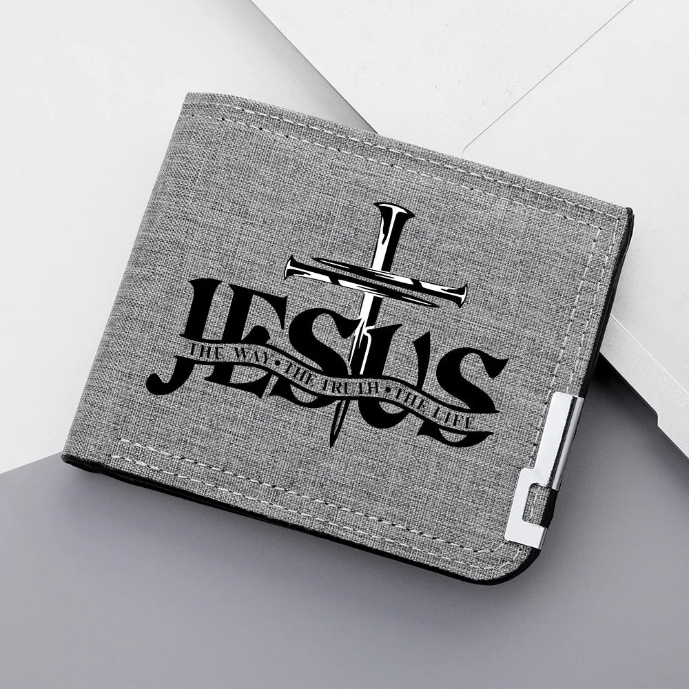 Men's Canvas Wallet with JESUS Pattern Personalized Design Multi-Card Slot Zipper Coin Pocket Youth Wallet