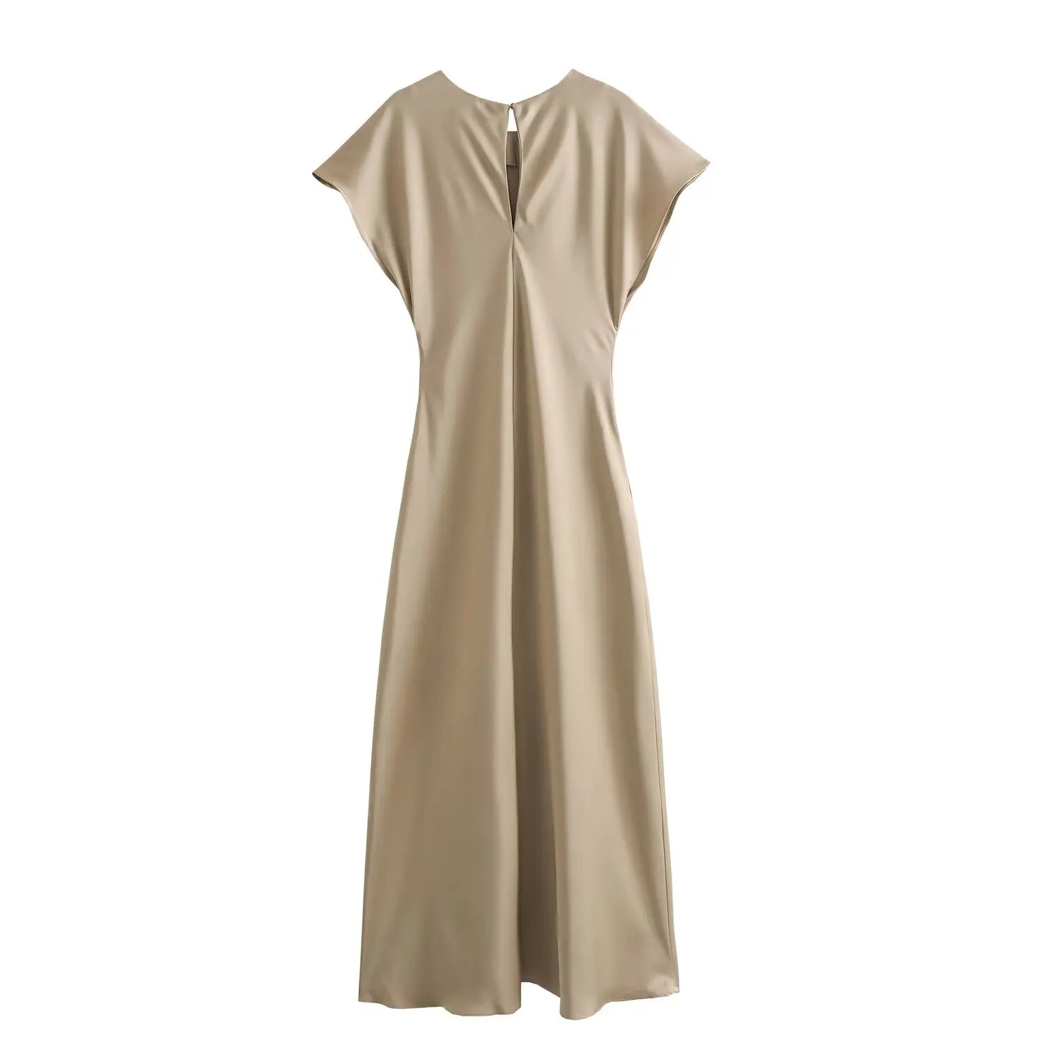 Woman Satin Midi Dress Summer Female Solid Fashion Elegant Long Dresses Lady Chic Short Sleeve O-Neck Evening Party Dress