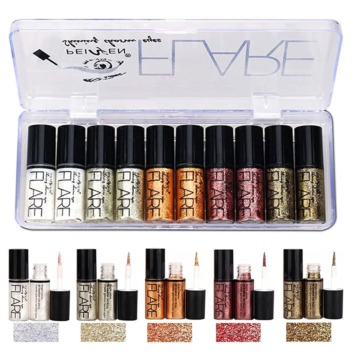 Makeup Set Liquid Glitter Eyeliner Metallic Shimmer Glitter Eyeshadow Long Lasting Waterproof Shimmer Eyeliner 10Pcs