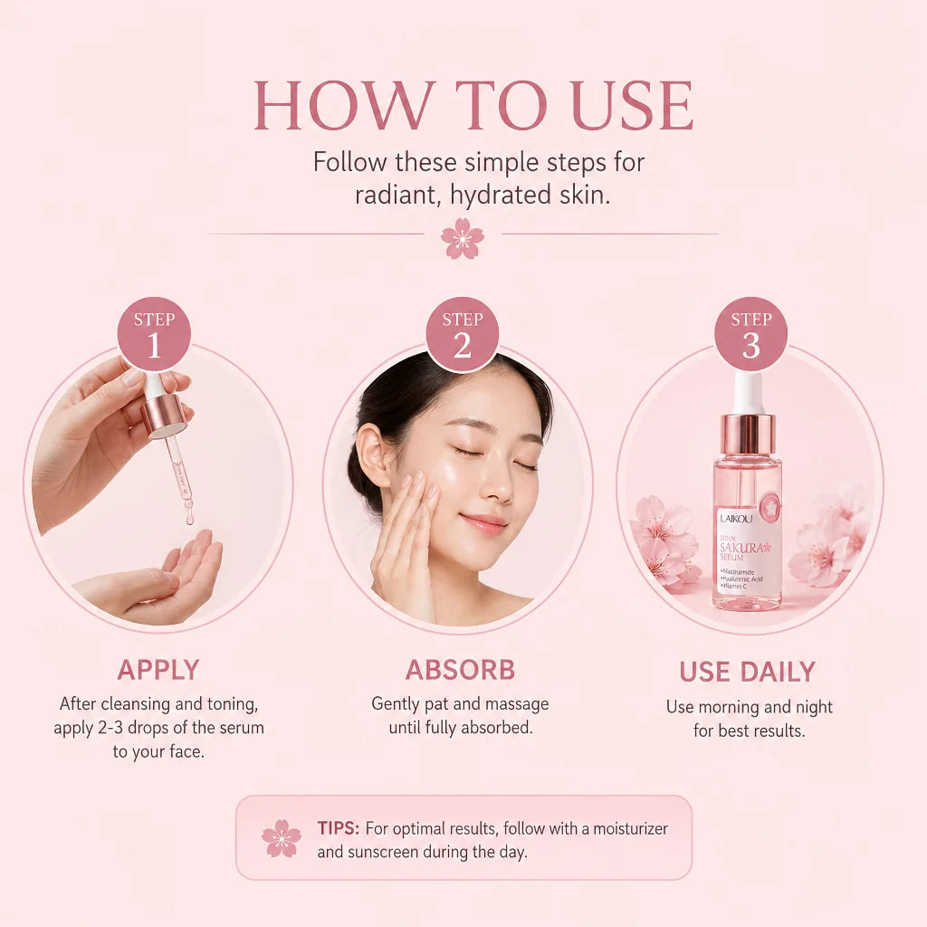 Sakura Serum Niacinamide Hyaluronic Acid Vitamin C Brightening Hydrating Moisturizing Glow Boost Daily Facial Skin Care Essence