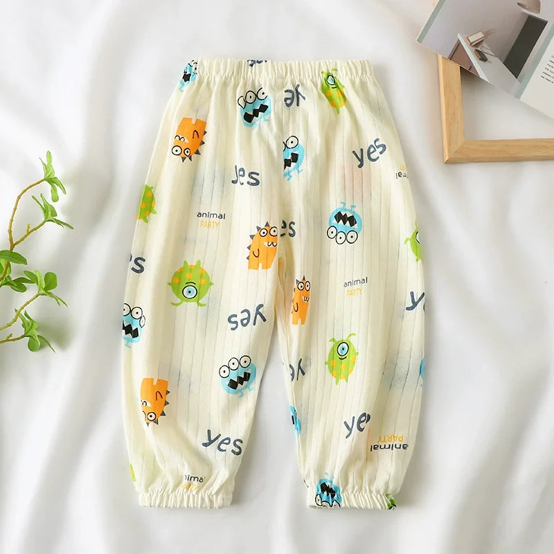2025 New Summer Children's Cotton Mosquito Pants Boys and Girls Baby Thin Loose Casual Bloomers