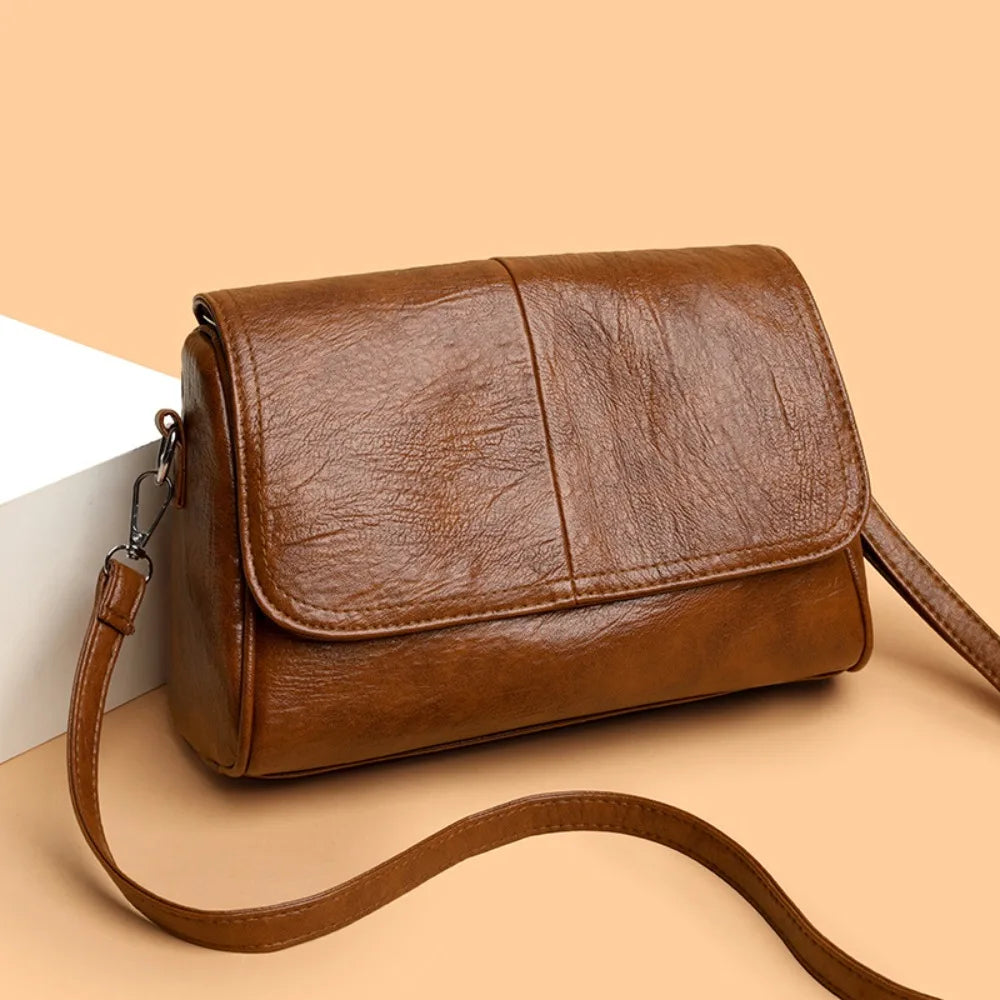 Retro Oil Wax Leather Crossbody Bag,with Textured and Vintage Feel,Simple and Elegant Flap Design,and Adjustable Shoulder Strap