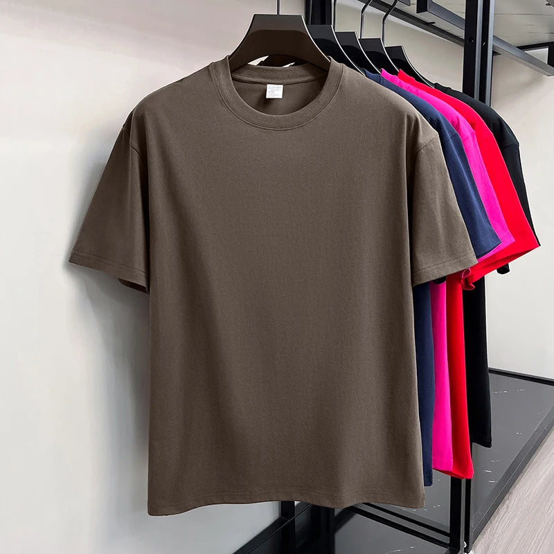 100%cotton men short sleeve T-shirt round neck summer casual high-quality new classic solid color comfort breathable fashion top