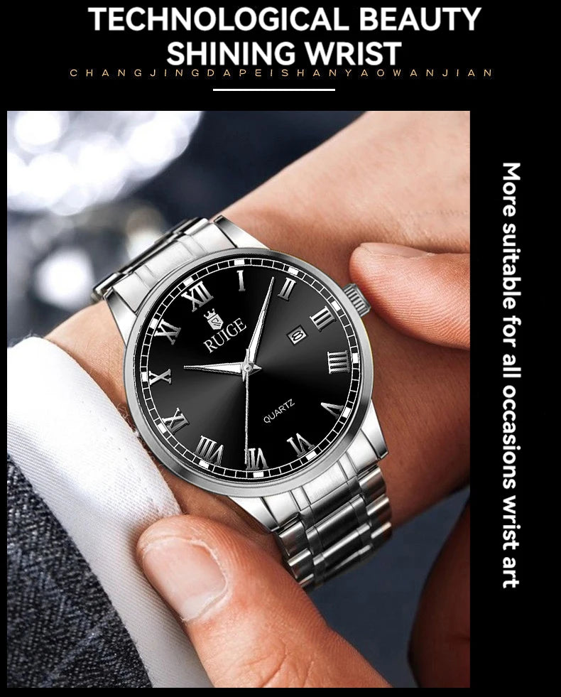 RUIGE Fashion Men's Watch Roman Scale Minimalist Men's Famous Watch Night Glow Waterproof Trendy Watch