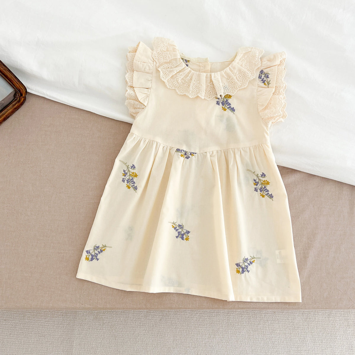 1-6Yrs Summer Girls Dress Baby Clothes Fashion Smocking Stitch Girls Dress Puff Sleeve Floral Cotton Baby Girls Princess Dresses