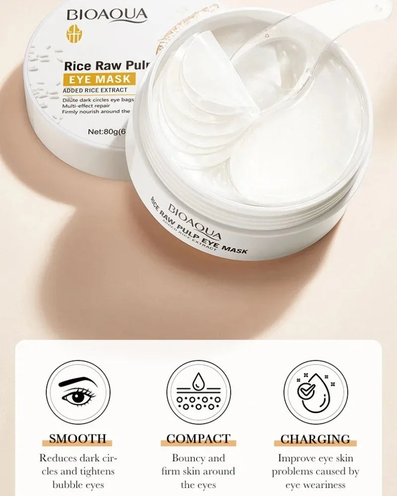 60 Pieces of Bioaqua Rice Eye Mask to Reduce Dark Circles, Remove Dark Spots, Tighten and Moisturize
