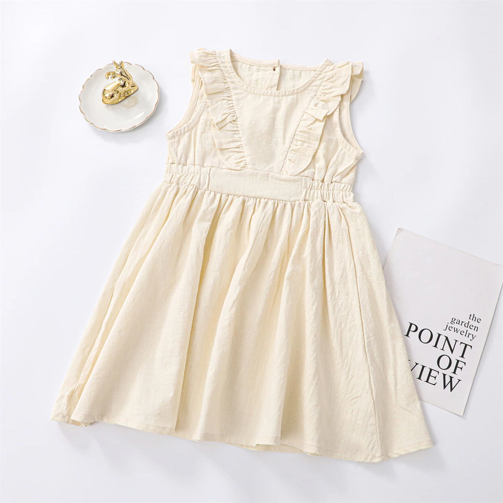 Children's Flying Sleeve Cotton Dress Girls' Skirt Summer Clothing Solid Color Short Ins