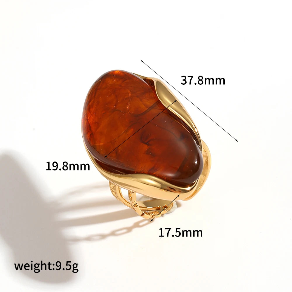 Tdjewelry Stainless Steel Color Resin Geometric Shape Rings 18K Gold Plated Fashion Daily Jewelry Ring For Women'S