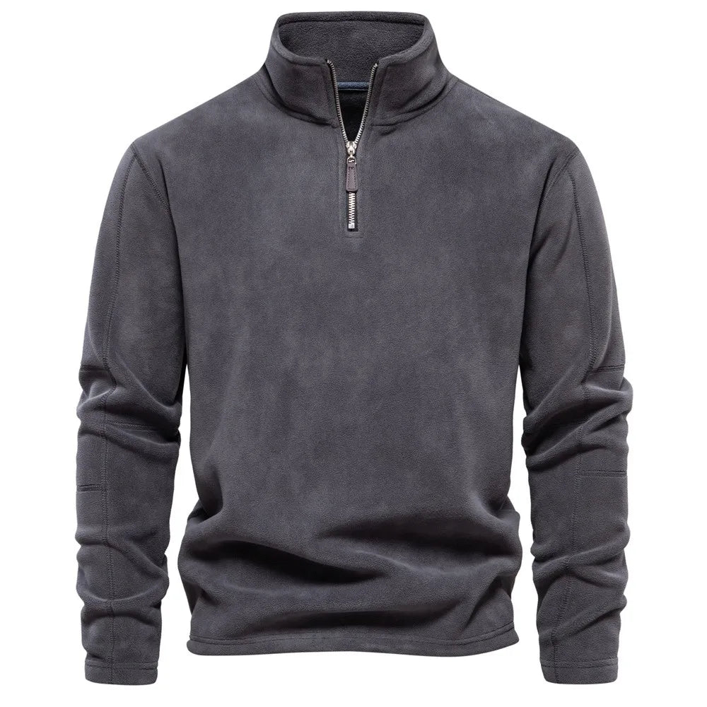 Men's Fleece Lined Hoodie Zip up Long Sleeve Stand Collar Versatile Winter Sweatshirt Business Casual Comfortable Polyester