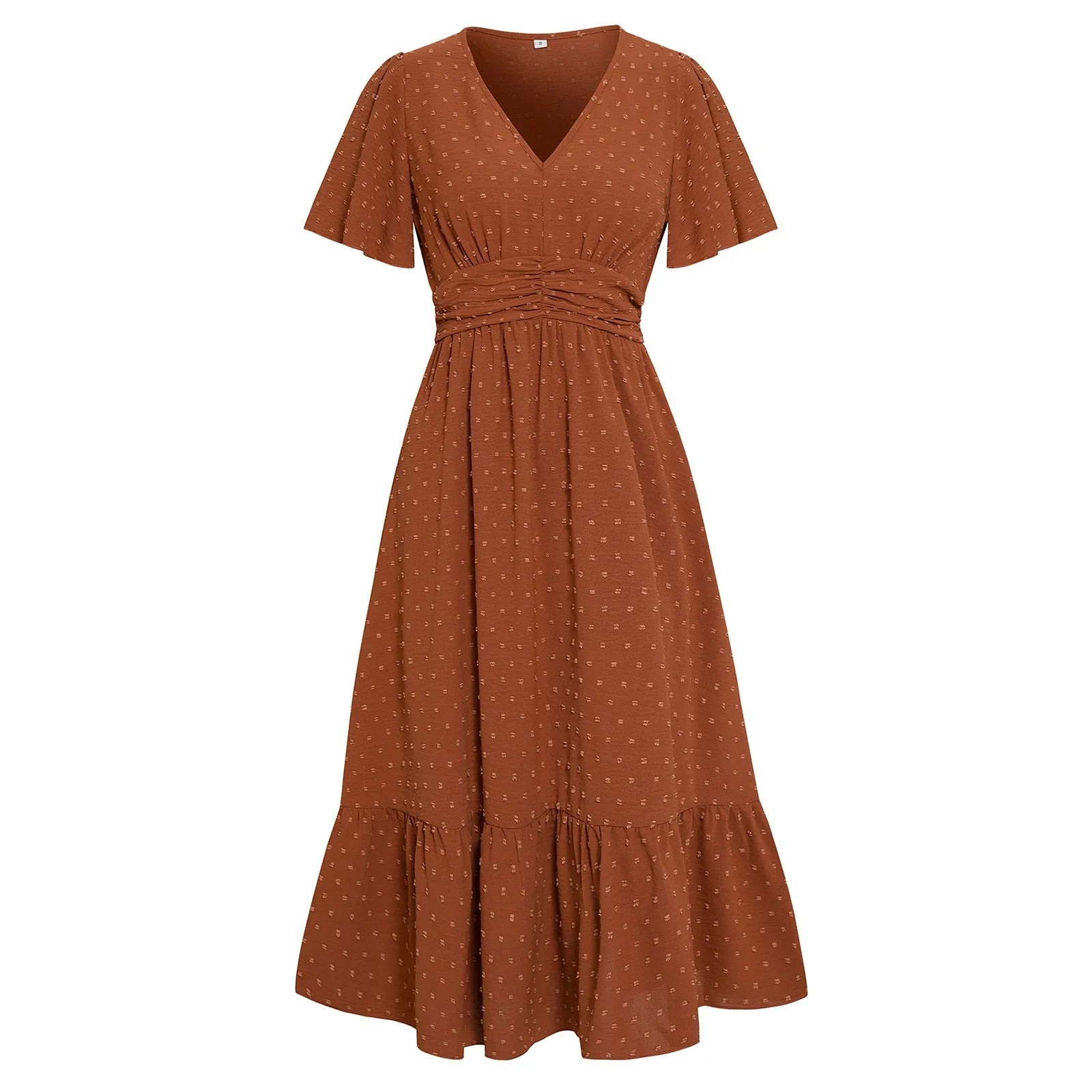 Women V-Neck Ruffle Hem Maxi Dress Solid Short Sleeve Flowy Long Dress Summer Elegant Beach Vacation Party Wedding Guest Outfit