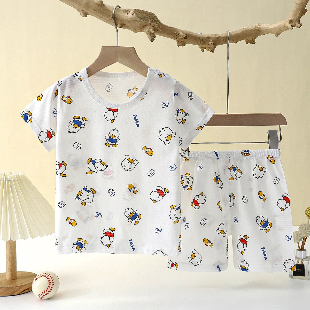 Wistful Smile Children's Cotton Pajama Set - Short Sleeve Cartoon