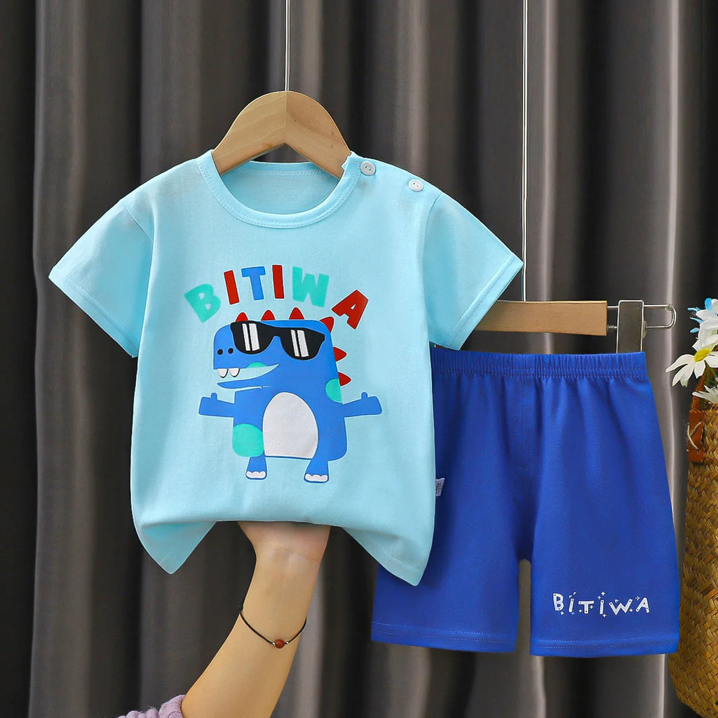 Toddler Unisex Cartoon Cotton 2-Piece T-Shirt and Shorts Set