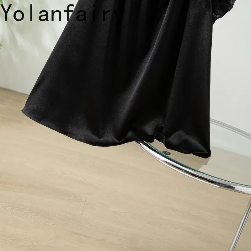 YOLANFAIRY 93% Real Mulberry Silk Pajamas for Woman 2026 Spring Summer High-end Sets Woman 2 Piece Short Sleeve Pijamas De Mujer