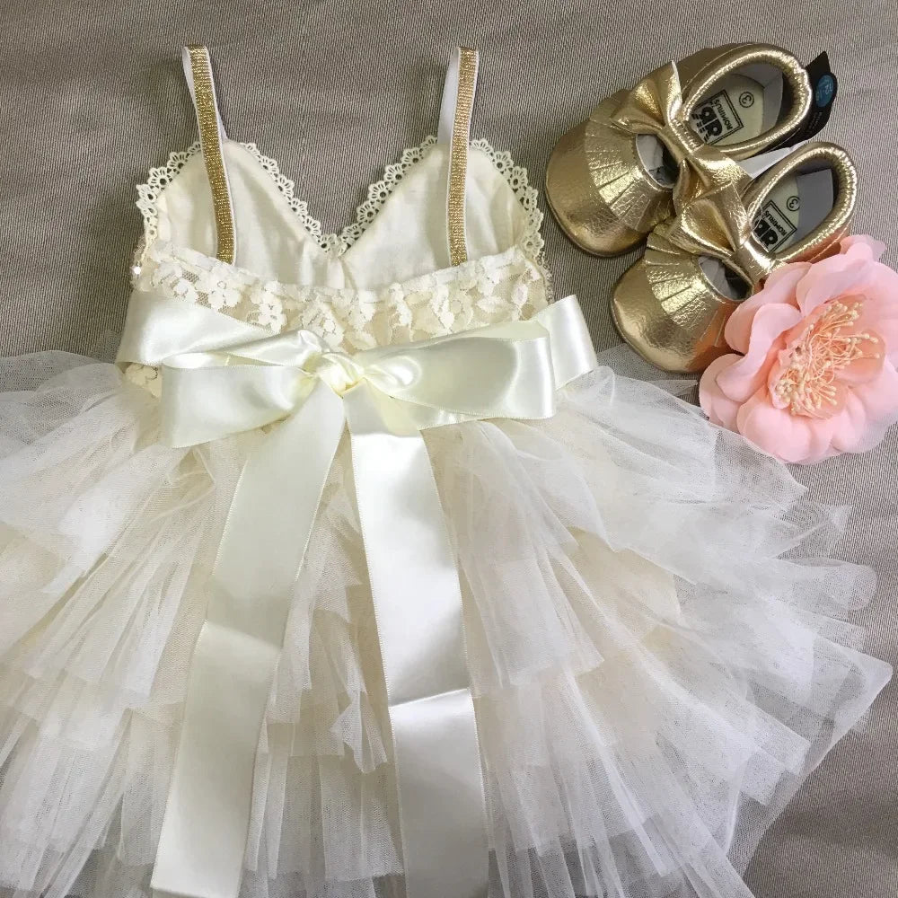 New Born Baby Girls Birthday Dress for Kids Xmas Toddle Party Gown Gold Sequined Layered Tutu Dress Children New Year Clothing