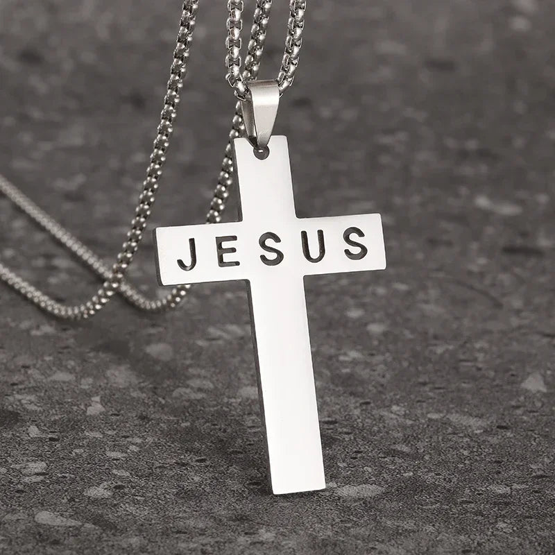 Jesus Christ Cross Mens Necklace Gold Color Cross Religious Pendant Necklace Accessory Chain Accessories