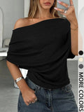 Women's Fashion Sexy Hot Girl One Shoulder T-Shirt 2026 Summer New Slim Bat Sleeve Solid Color Versatile Top T-Shirt Female