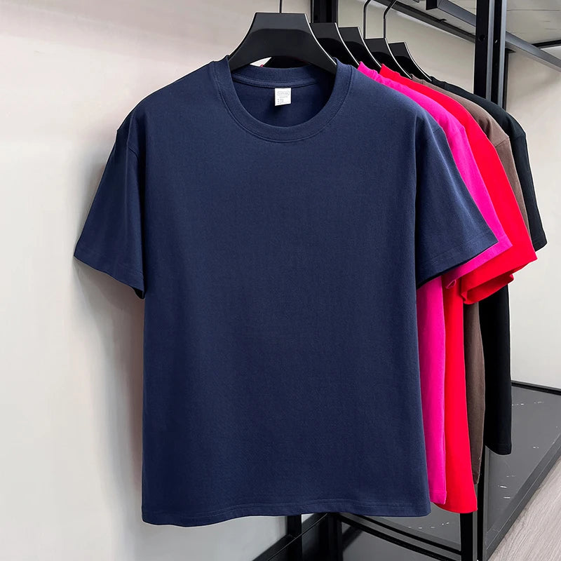 100%cotton men short sleeve T-shirt round neck summer casual high-quality new classic solid color comfort breathable fashion top