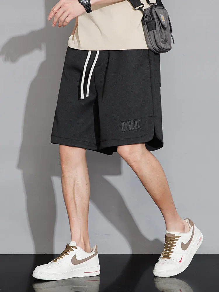 Casual Shorts Summer Men's Sweat Shorts Knee-Length Straight Loose Short Pants Streetwear Drawstring Solid Shorts